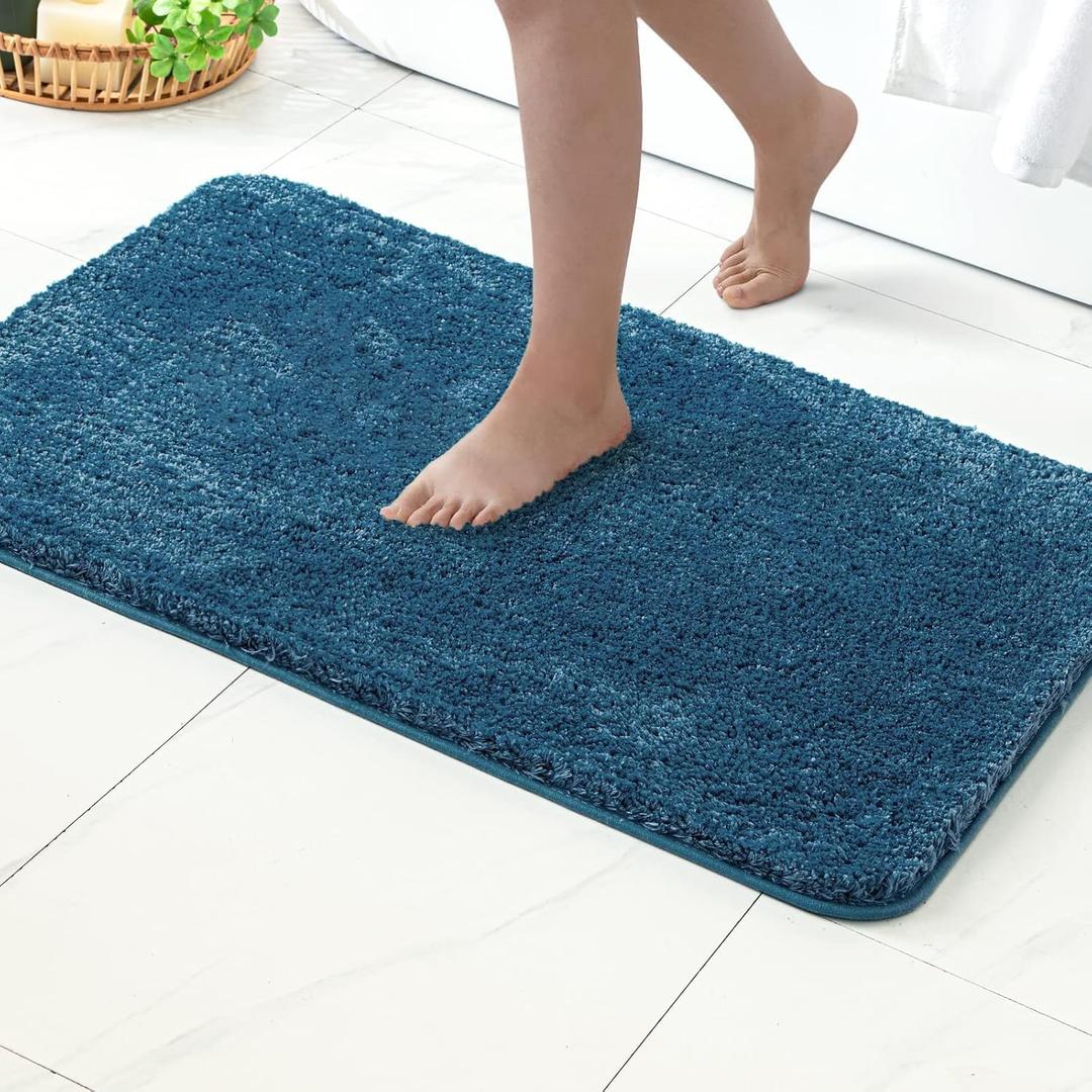 MIULEE Navy Blue Absorbent Bathroom Rugs, Soft Large Bath Mats Non-Slip and Quick-Drying for Bathroom Floor Bathtub Showers, Machine Washable Carpet (24 x 36 Inches)