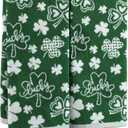Breling 2 Pcs St. Patrick's Day Hand Towels Green White Shamrock Bathroom Towels 100% Cotton Highly Absorbent Soft Kitchen Dish Irish Gift for Spring St. Patrick Holiday Decorative, 13 x 29 Inch