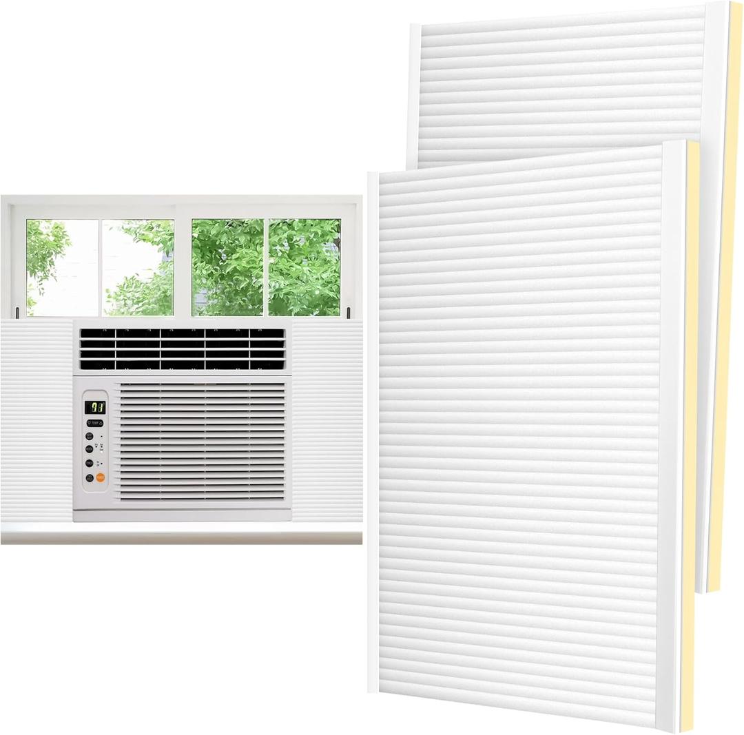 Window Air Conditioner Foam Insulation Side Panels, AC Side Panels Insulation Kit with 4 U Shape Frames and 4 Adhesive Tapes Insulates Winter Cold and Summer Heat, 17" H x 11" W x 7/8" T, 2 Pack,White