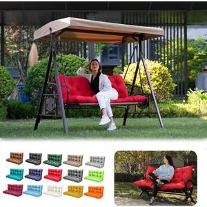 Porch Swing Cushions, Outdoor 3 Seats Swing Cushion Replacement Pad with Backrest, Waterproof Bench Cushion with Ties, for Porch,Garden,Backyard Furniture Patio Lounger (Red 60 * 40 in)