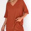 PRETTYGARDEN Womens 2 Piece Sets 2026 Oversized Vneck Half Sleeve Tops Shorts Lounge Set Casual Summer Travel Beach Outfits (S)