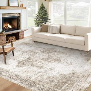 Area Rug 6x9 Washable Rug, Vintage Boho Medallion Rugs Non-Slip Soft Low Pile Large Distressed Rug Indoor Retro Carpet for Living Room Bedroom Dining Room Home Office (Taupe, 6'x9')