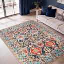 Keen Home Design 5x7 Rug - Machine Washable Area Rug with Non-Slip Backing, Ideal for Living Room, Dining Room, Bedroom - Vintage, Easy Clean, Durable, Low Pile Rug - (5' x 7')