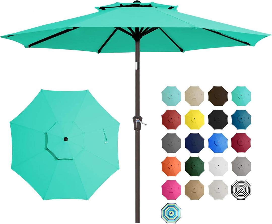 JEAREY 10' 2-Tiers Patio Umbrellas Outdoor Table Market Umbrella w/Push Button Tilt/Crank, 8 Sturdy Ribs, UV Protection Waterproof Sunproof, (Aqua Sky) (10FT)