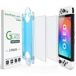 amFilm Auto-Alignment OneTouch for Nintendo Switch OLED 7.0" 2021 Matte Screen Protector, Tempered Glass, 30 seconds Installation, Bubble Free, Anti Glare, Touch Sensitive, Matte Finish [2 Pack]