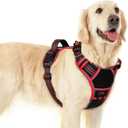 Eagloo Dog Harness for Large Dogs, Easy Wearing with 3 Buckles, Adjustable No Pull Pet Harness with 2 Rings for Walking, No Chock Reflective Soft Padded Vest with Control Handle, Black & Red, L