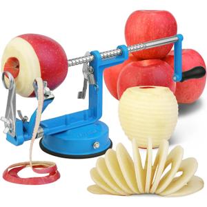 Apple Peeler Slicer Corer 3 In 1, Potato Peelers, Stainless Steel Heavy Duty with Suction Cup Base (Blue)