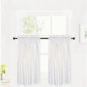 Semi-Opaque Curtains for Kitchen, Bedroom, Living Room, Privacy,Thermal Insulated, 50% Blackout (White, 27 X 32), Set of 2 Panels, 2 Inch Pocket + 1 Inch Header