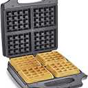 BELLA Classic Waffle Iron, 4 Square Belgian Waffle Maker, Non-stick Extra Large Plates for Easy Cleanup, Cool Touch Handles, Stainless Steel, Black, 1400W