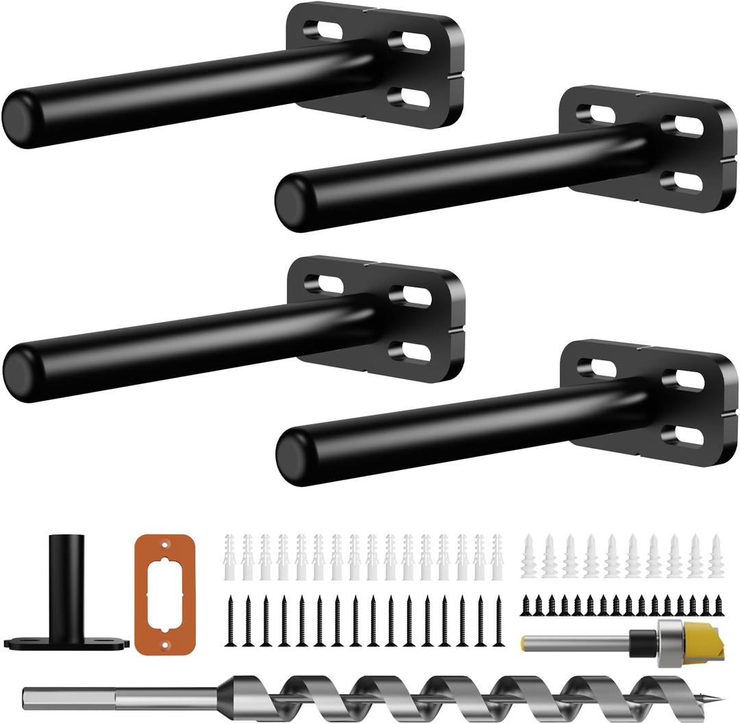 4pcs Wall Shelf Brackets Heavy Duty Floating Shelf Bracket Hidden,Invisible Black Shelving Brackets Decorative Floating Shelf Hardware Heavy Duty,Metal Shelf Support Bracket(4"-4pcs)