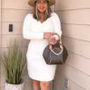 Theenkoln Knee Length Sweater Dresses:Women Long Sleeve Twist Knot 2025 Fall Winter Ribbed Knit Sweater Dress (White)