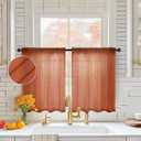 MIULEE Terracotta Sheer Curtains 24 inch Length Kitchen Window Curtains Over Sink, Short Small Curtains for Fall Bathroom Cafe Linen Textured Light Filtering Half Window Tiers Rod Pocket, 2 Panels