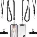 takyu Phone Lanyard, 2 Pack Adjustable CellPhone Lanyard Crossbody Neck Strap and 2 Pack Phone Wrist Strap with 2x Tether Metal Tabs for iPhone Android Smartphones-Black