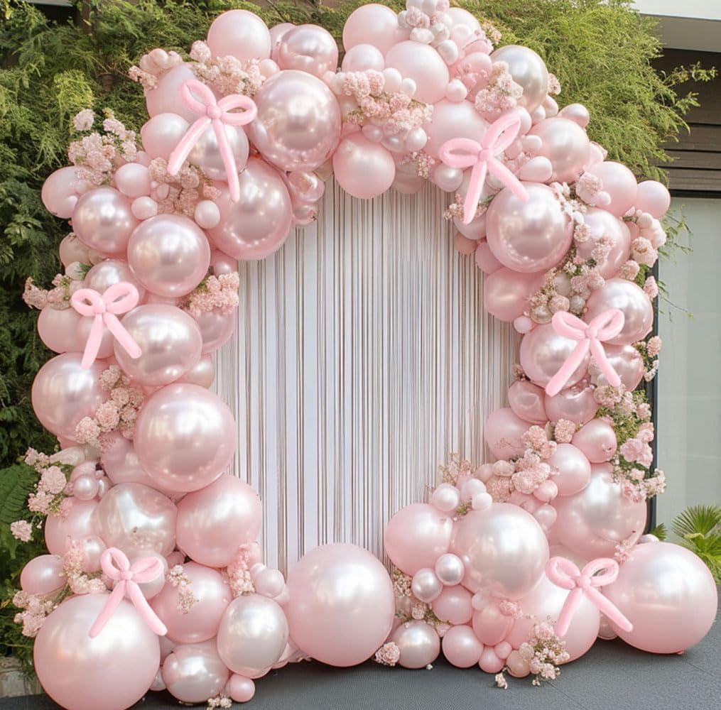 Pearl Pink Balloon Double Stuffed Pearl Balloons Garland Pastel Light Pink Arch Kit Pale Long Balloons Different Size for Birthday Wedding Baby Shower Anniversary Decoration