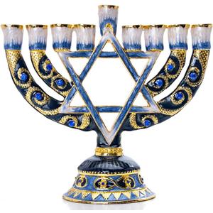 Menorah 9 Branch Menorahs for Chanukah Blue Candlesticks for Hanukkah Menorah Jewish Candle Holder Shabbat (N10)