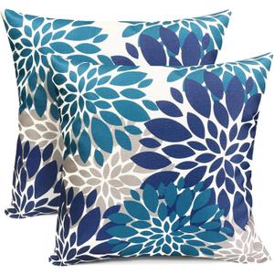 RYSMIYOU Decorative Throw Pillow Covers Set of 2 Blue Pillow Covers 18x18 Inch Couch Pillow Covers for Sofa Living Room Outdoor Throw Pillow Cover Linen Square Floral Flower Farmhouse Pillowcase