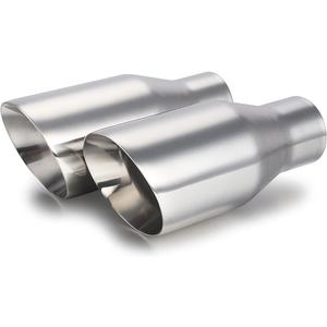 LCGP 2.5" inlet Universal Diesel Exhaust Tip 4" Outlet 09" Long Tail Tip, Polished & Double Wall Angle Cut, 304 Stainless Steel, 2-Pack