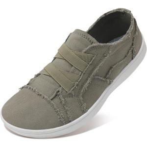 XIHALOOK Slip Ons Women's Fashion Sneakers Casual Canvas Shoes Flats Minimalist Barefoot Shoes Green, 8.5 Wide