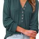 BTFBM Women Casual Button Down Fall Blouses 2025 Long Sleeve Solid Business Work Tops Cute Relaxed Fit Shirts (Large, Solid Dark Green)