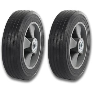 (2- Pack) Run-Flat Solid Rubber Replacement Tire 8" x 2'' with a 1/2" axle for Hand Trucks, Wheelbarrows, Dollies, Trolleys and More Run Flat with 500 lbs Max Load