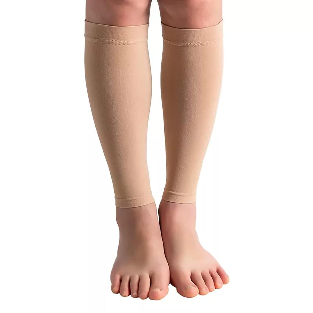 bounfend Calf Compression Sleeves Socks for Men & Women (20-30mmHg) Leg Plus Size, Medical Grade for Varicose Veins, Swelling, Shin Splint, Edema, Nurses & Maternity, Running, Beige, Size: M