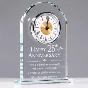 YWHL 25th Wedding Anniversary Clock Gifts for Couple, 25 Year Anniversary Keepsake Gifts for Husband/Wife, Glass Clock Decoration for 25 Years for Marriage (Battery not Included)