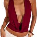 SweatyRocks Women's Y2k Sexy Halter Tops Deep V Neck Backless Low Cut Top Going Out, Small