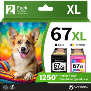 EaseFusion 67XL Ink Cartridges Black/Color Combo Pack Replacement for HP Ink 67 for 67XL HP Printer Ink Compatible with DeskJet 2855e 2755e 2700 4255e 4155e 4100 Envy 6000 6055e 6455e Printer