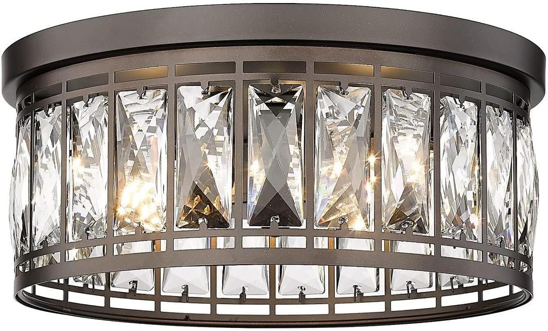 Crystal Flush Mount Ceiling Light, Contemporary Ceiling Lighting Fixture, Industrial Close to Ceiling Lighting for Bedroom, Living Room, Kitchen Island (Oil Rubbed Bronze)
