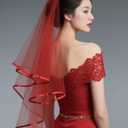 3 x Wedding Veil for Brides, 2 Tier Tulle Cathedral Bridal Veil with Comb for Women Wedding Bachelorette Party Halloween Costume, Red (Red)