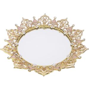 Vanity Tray, Ring Holder Jewelry Ornate Dish, Metal Decorative Makeup Tray for Vanity, Dresser, Bathroom, Bedroom (Pink)