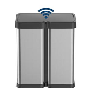 Garvee 16 Gallon Motion Sensor Trash Can - 2x30L Dual Compartment Automatic Garbage Can, Fingerprint-Resistant Stainless Steel Recycling Bin for Kitchen, Living Room, Office, Silver