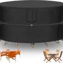 RICHIE Round Patio Furniture Covers - 600D Heavy Duty Waterproof Outdoor Table Cover, Lawn Furniture Set Covers for Dining Table and Chairs Seating 62"DIAx28"H