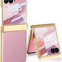 for Motorola Razr Ultra 2026/2025 Case with Hinges Protection & PU Leather Back Cover & Plated Frame & Built-in Front Screen Protector (Pink)