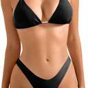 SUUKSESS Women Halter String Two Piece Bikini Sets Reversible Thong Swimsuit (Small, Black White)