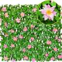 Expandable Faux Ivy Fence Privacy Screen for Patio Outdoor Balcony Bedroom Decor,Artificial Mixed Green-Pink Apple Leaves Wall Decoration Fencing Panel(Single Sided Leaves)