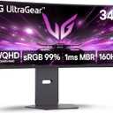 LG 34G600A-B 34-inch Ultragear WQHD (3440 x 1440) Curved Gaming Monitor 160Hz, AMD FreeSync Premium, HDR10, Built-in Speaker, Reader Mode, HDMI 2.1, DisplayPort, Tilt/Height/Swivel Stand, Black