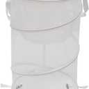 2PCS Large Collapsible Round Popup Laundry Hamper with Lid,Foldable Mesh Hamper with Reinforced Handles and Solid Bottom,White and Black Laundry Basket