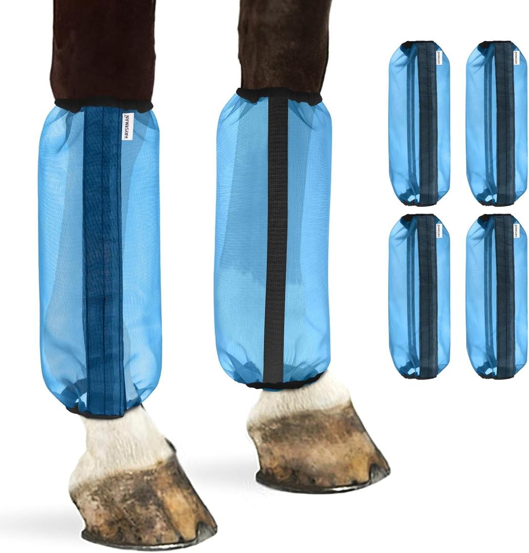 Fly Boots for Horses, Non-Slip Breathable Horse Fly Boots,Comfy Mesh Horse Fly Leggings (Blue)