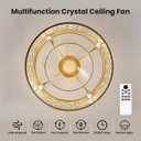 Crystal Caged Ceiling Fan Light: 20'' Gold Fandelier Ceiling Fan Light Modern with APP Control/Remote/6 Speed/Timer Semi Flush Mount Chandelier for Bedroom Living Dining Room Kitchen Nursery, E12 Base