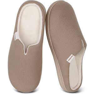 Garonne Women's V-neck Slippers with Memory Foam, Ladies' Slip-on House Shoes for Bedroom Indoor/Outdoor, Wheat 9-10
