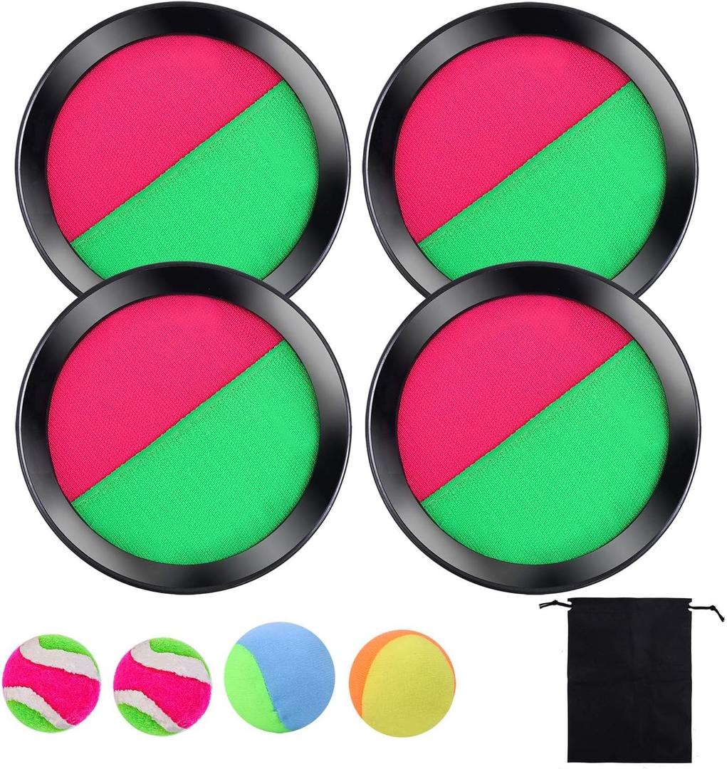 Cooraby Paddle Toss and Catch Ball Game 2 Set Toss and Catch Balls Game Suitable for Sports, Beach and Party Favor with Storage Bag, 4 Paddles and 4 Balls