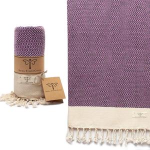 SMYRNA TURKISH COTTON Vintage Series Turkish Beach Towel Oversized, 37x71 inch, Extra Large Quick Dry Sand Free Beach Blanket, Lightweight Cotton Pool, Spa, Travel, Gym, Adult Bath Towel, Purple