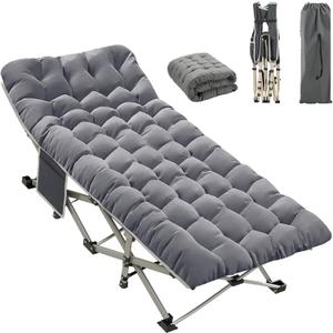 Camping Cot for Adults, Folding Bed with Mattress, Grey, 75*28*14