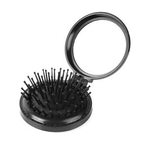 1st Choice Folding Hair Brush with Mirror,Round Mini Compact Massage Comb for Purse/Pocket,Travel Size for Girls and Women (Black)