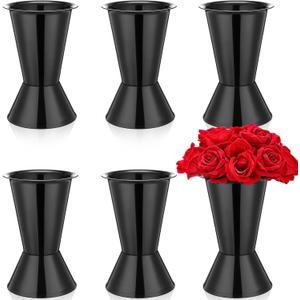 Beeveer 6 Pack Plastic Flower Bucket 11.8 Inch Tall Vase Bucket Cone Vase with Base for Cut Flower Multipurpose Buckets for Flower Bouquet Holder Centerpieces Decorations for Home Wedding (Black)