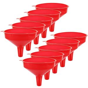 HNBun 10Pcs Plastic Funnel Set, 6.3 Inch Wide Mouth Red Fuel Funnels for Automotive Oil & Gas, Large Multipurpose Tool for Garage, Kitchen, Garden & Fluid Transfer