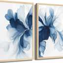 2Pcs Unframed Navy Blue Abstract Wall Art Modern Minimalist Floral Poster Prints Grace Flower Wall Decor Pictures for Living Room Bedroom Office Decorations