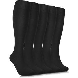 YSense Warm Knee High Socks for Women 5 Pairs, Thermal Womens Cotton Long Casual Thick Winter Gifts Socks for Hiking Skiing (Black)