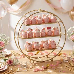Qinyoung 1 Pcs 22 Inches Gold Metal Tiered Cupcake Stand 3 Tier Dessert Stand Cake Dessert Holder Display for Cupcake Table Display Wedding Birthday Party Decorations